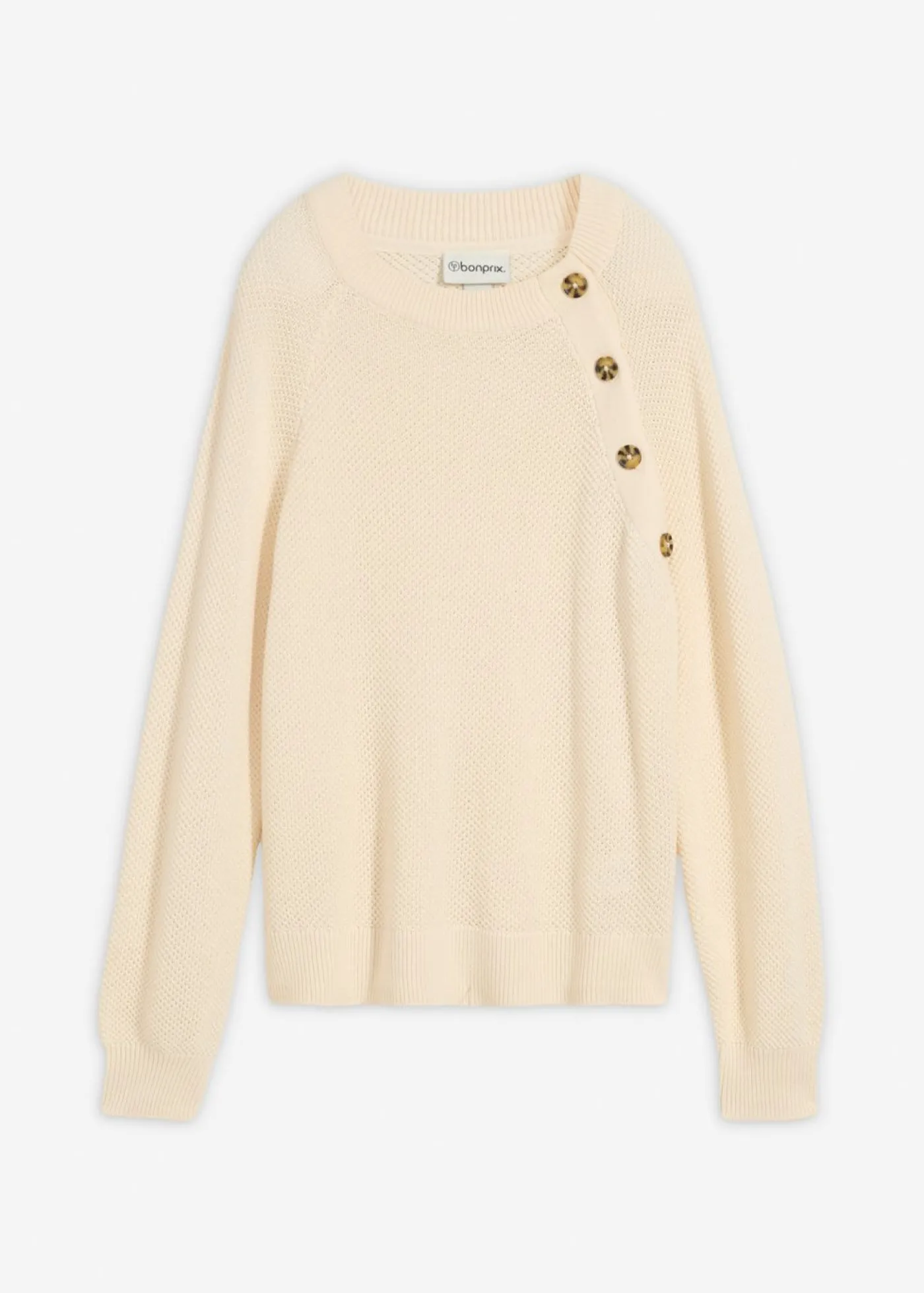 bonprix bonprix Jersey de punto grueso con botonera blanco perla New
