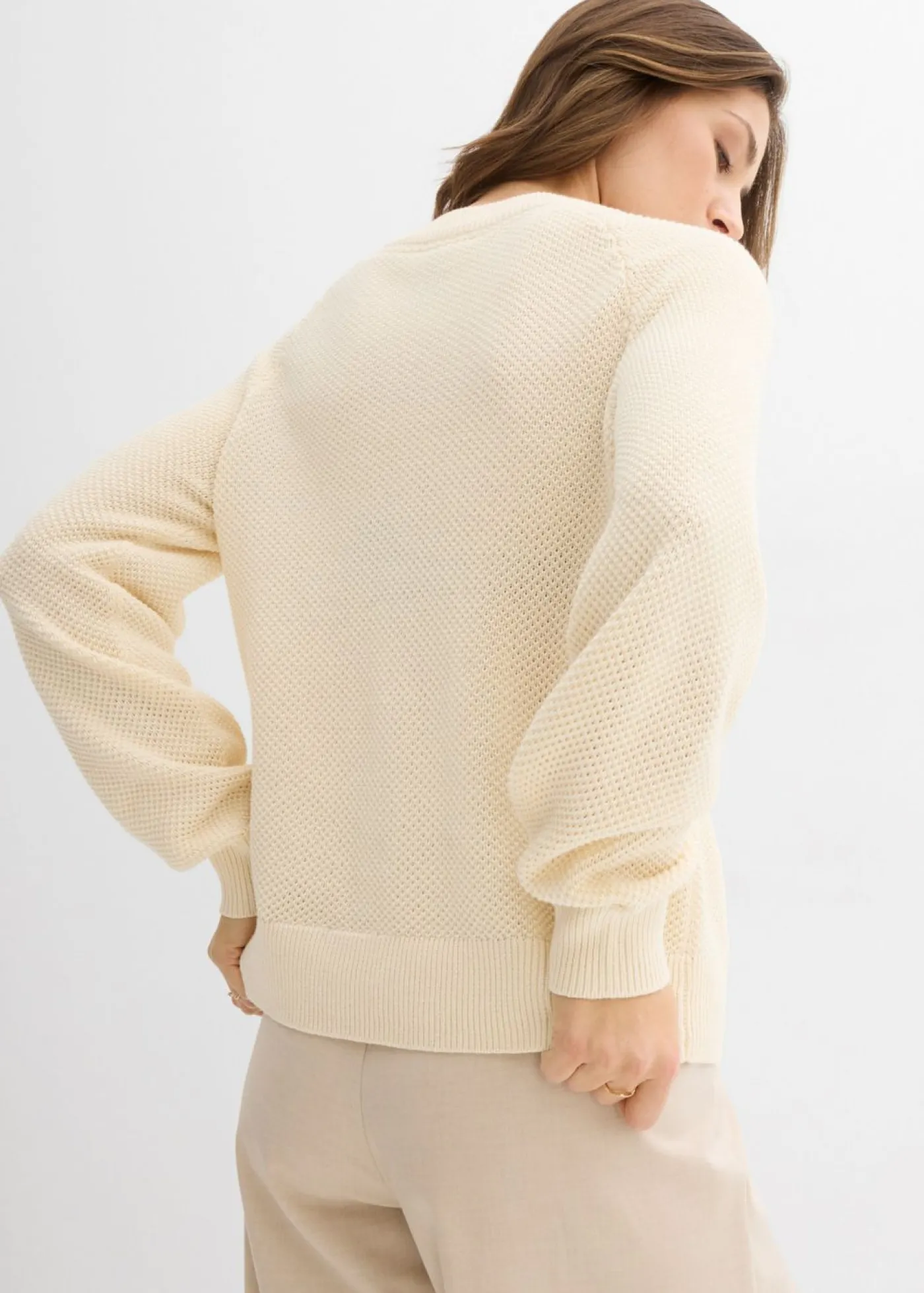 bonprix bonprix Jersey de punto grueso con botonera blanco perla New