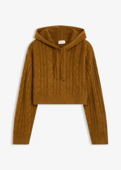 bonprix bonprix Jersey de punto grueso con capucha Marrón coñac Clearance