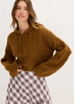 bonprix bonprix Jersey de punto grueso con capucha Marrón coñac Clearance