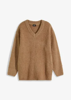 bonprix bonprix Jersey de punto grueso con escote en V Camel Sale