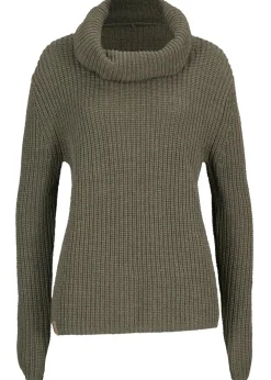 bonprix bonprix Jersey de punto grueso con cuello ancho Oliva Outlet