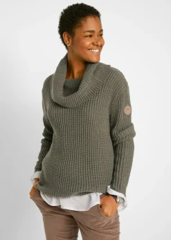 bonprix bonprix Jersey de punto grueso con cuello ancho Oliva Outlet
