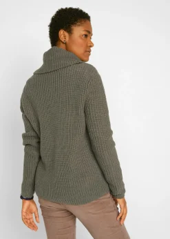 bonprix bonprix Jersey de punto grueso con cuello ancho Oliva Outlet