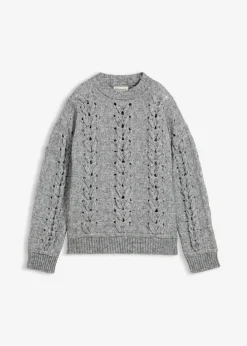 bonprix bonprix Jersey de punto grueso con patrón trenzado Gris jaspeado Hot