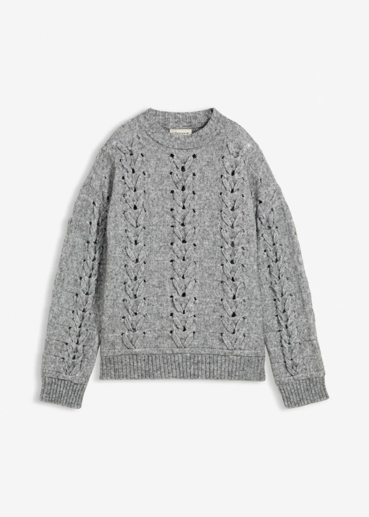 bonprix bonprix Jersey de punto grueso con patrón trenzado Gris jaspeado Hot