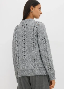 bonprix bonprix Jersey de punto grueso con patrón trenzado Gris jaspeado Hot