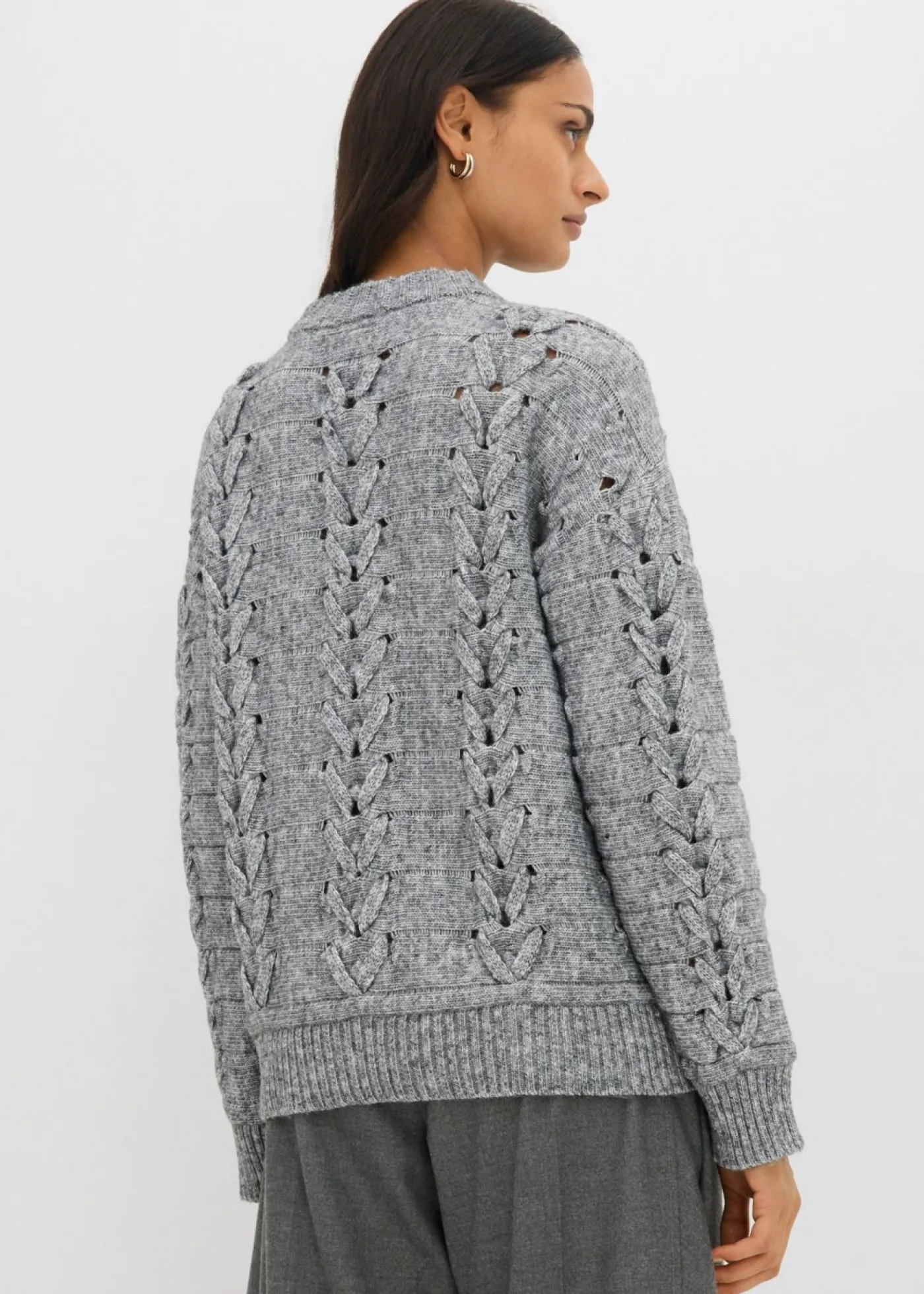 bonprix bonprix Jersey de punto grueso con patrón trenzado Gris jaspeado Hot