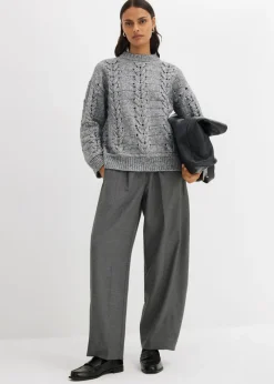 bonprix bonprix Jersey de punto grueso con patrón trenzado Gris jaspeado Hot