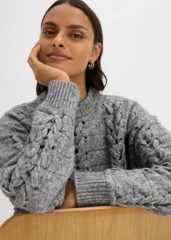 bonprix bonprix Jersey de punto grueso con patrón trenzado Gris jaspeado Hot