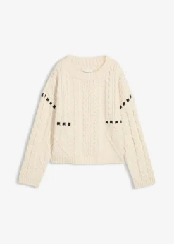 bonprix bonprix Jersey de punto grueso con patrón trenzado gris guijarro New