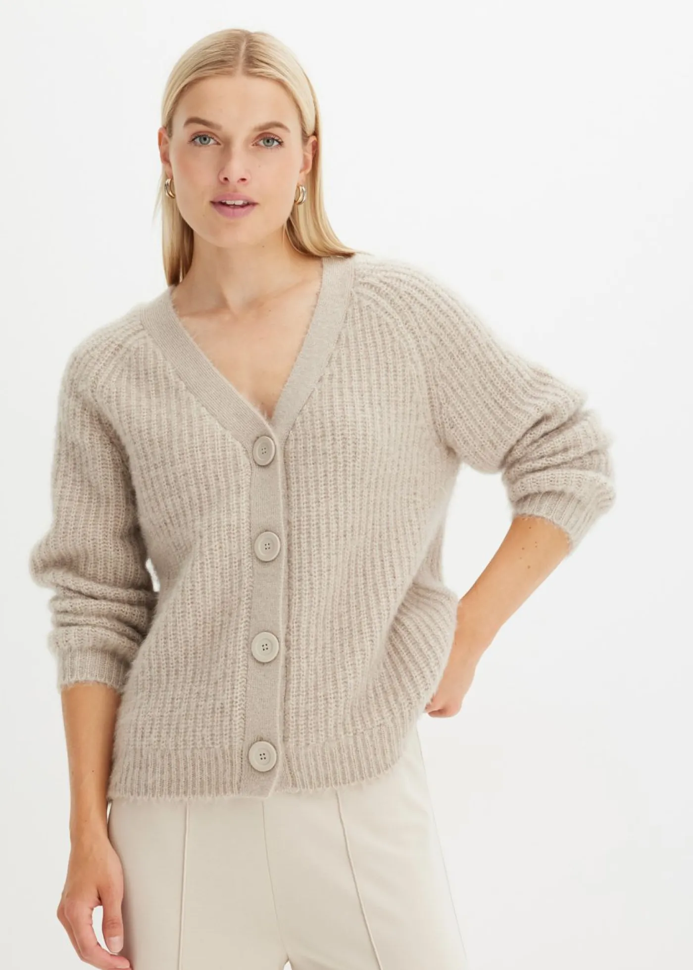 bonprix bonprix Jersey de punto grueso de canalé con efecto brillante masilla New