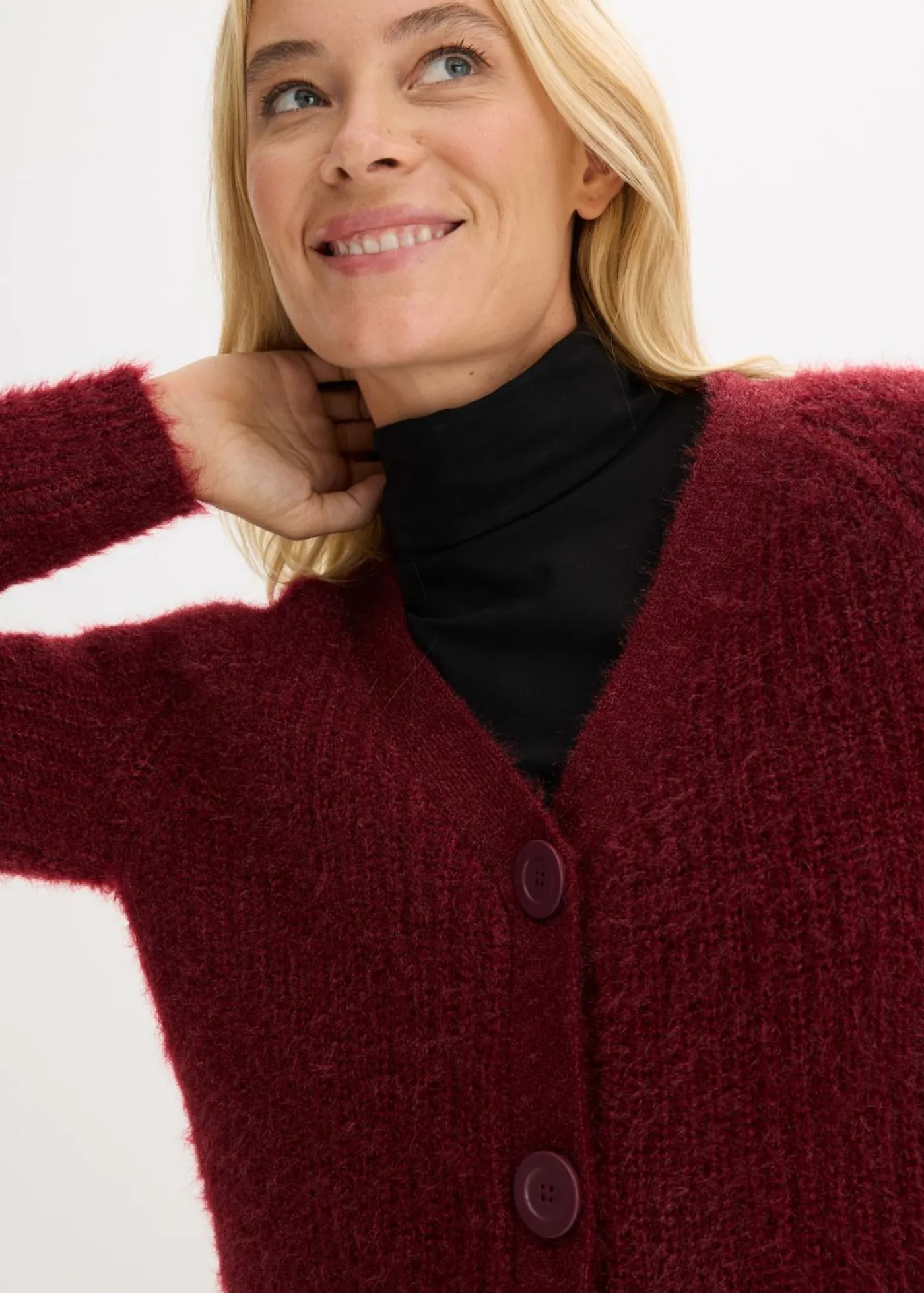 bonprix bonprix Jersey de punto grueso de canalé con efecto brillante Rojo rubí Discount