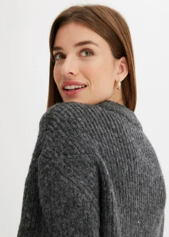 bonprix bonprix Jersey de punto grueso de mezcla de lana suave Antracita jaspeado Sale