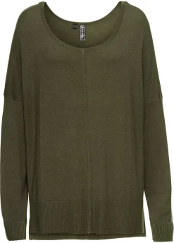 bonprix bonprix Jersey de punto oversize en mezcla de viscosa Verde oliva oscuro