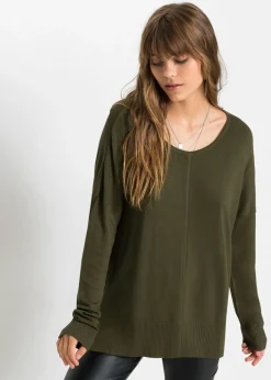 bonprix bonprix Jersey de punto oversize en mezcla de viscosa Verde oliva oscuro
