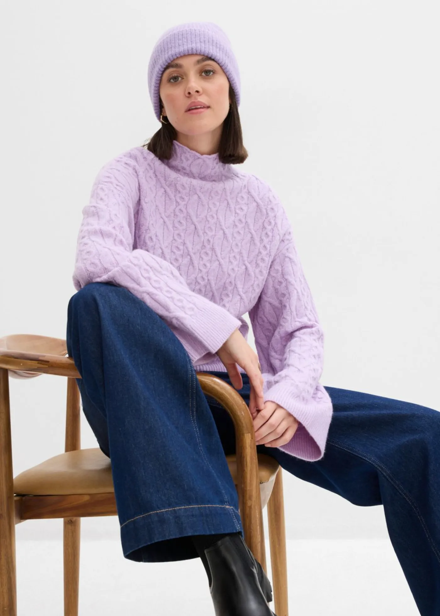 bonprix bonprix Jersey de punto trenzado lila pastel moteado New