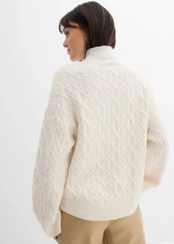 bonprix bonprix Jersey de punto trenzado blanco perla moteado Sale