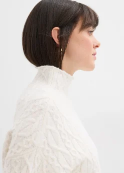 bonprix bonprix Jersey de punto trenzado blanco perla moteado Sale