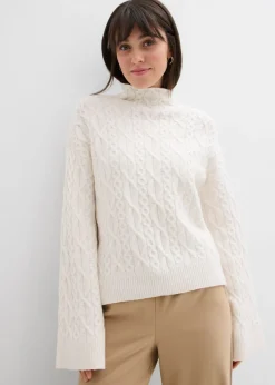 bonprix bonprix Jersey de punto trenzado blanco perla moteado Sale
