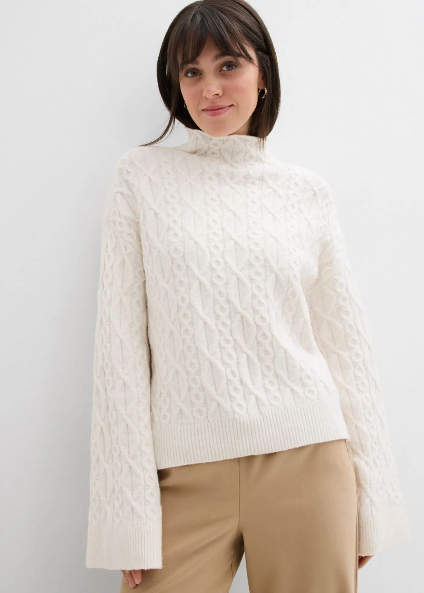 bonprix bonprix Jersey de punto trenzado blanco perla moteado Sale