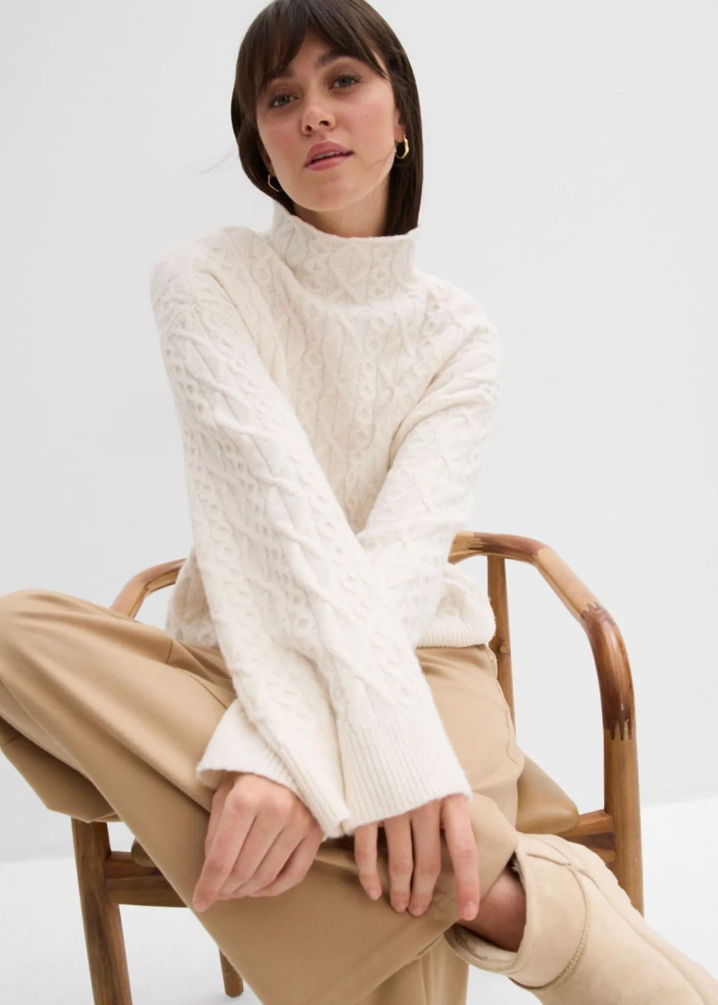 bonprix bonprix Jersey de punto trenzado blanco perla moteado Sale