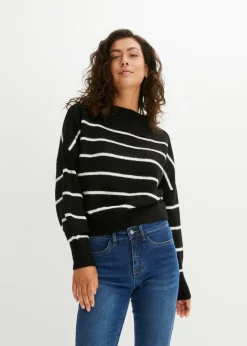 bonprix bonprix Jersey de rayas con corte holgado Negro-blanco lana de rayas Clearance