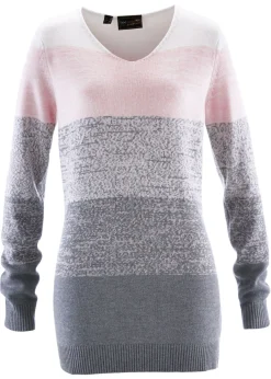 bonprix bonprix Jersey en mezcla de cachemira Rosa-gris jaspeado de rayas Outlet