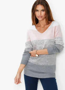 bonprix bonprix Jersey en mezcla de cachemira Rosa-gris jaspeado de rayas Outlet