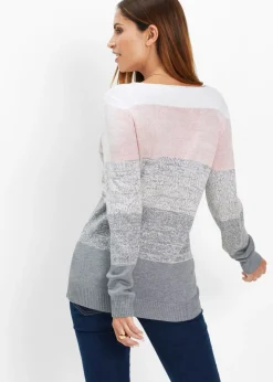 bonprix bonprix Jersey en mezcla de cachemira Rosa-gris jaspeado de rayas Outlet