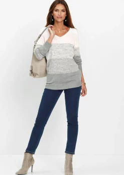 bonprix bonprix Jersey en mezcla de cachemira Rosa-gris jaspeado de rayas Outlet