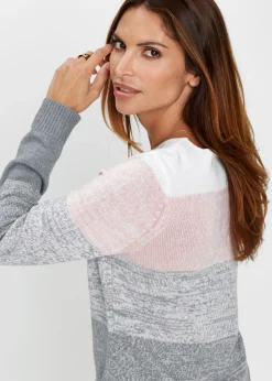 bonprix bonprix Jersey en mezcla de cachemira Rosa-gris jaspeado de rayas Outlet