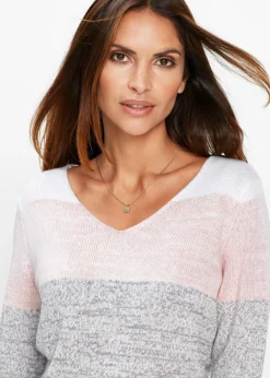 bonprix bonprix Jersey en mezcla de cachemira Rosa-gris jaspeado de rayas Outlet