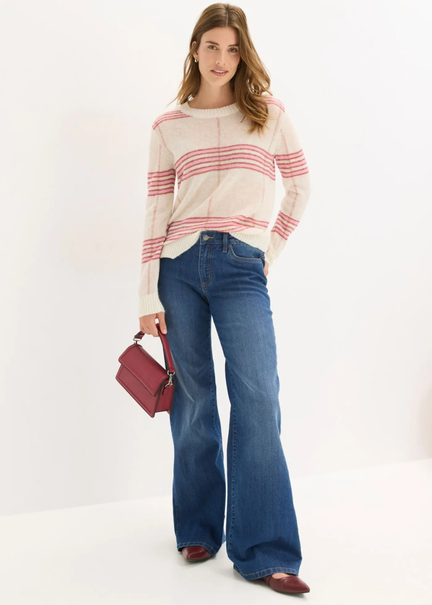 bonprix bonprix Jersey holgado con contenido de lana y alpaca blanco lana a cuadros Discount