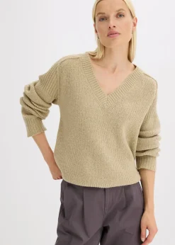 bonprix bonprix Jersey holgado con escote en V Verde aceite Online