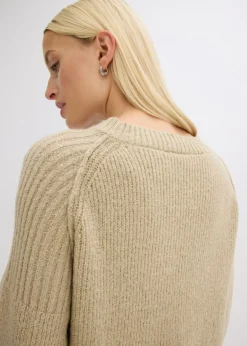 bonprix bonprix Jersey holgado con escote en V Verde aceite Online