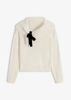 bonprix bonprix Jersey holgado con escote bañera Blanco lana
