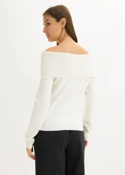 bonprix bonprix Jersey holgado con escote bañera Blanco lana