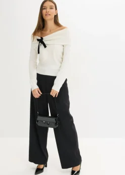 bonprix bonprix Jersey holgado con escote bañera Blanco lana