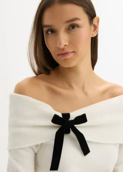 bonprix bonprix Jersey holgado con escote bañera Blanco lana