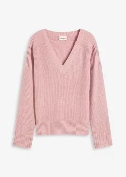bonprix bonprix Jersey holgado con escote en V Rosa ceniza Online
