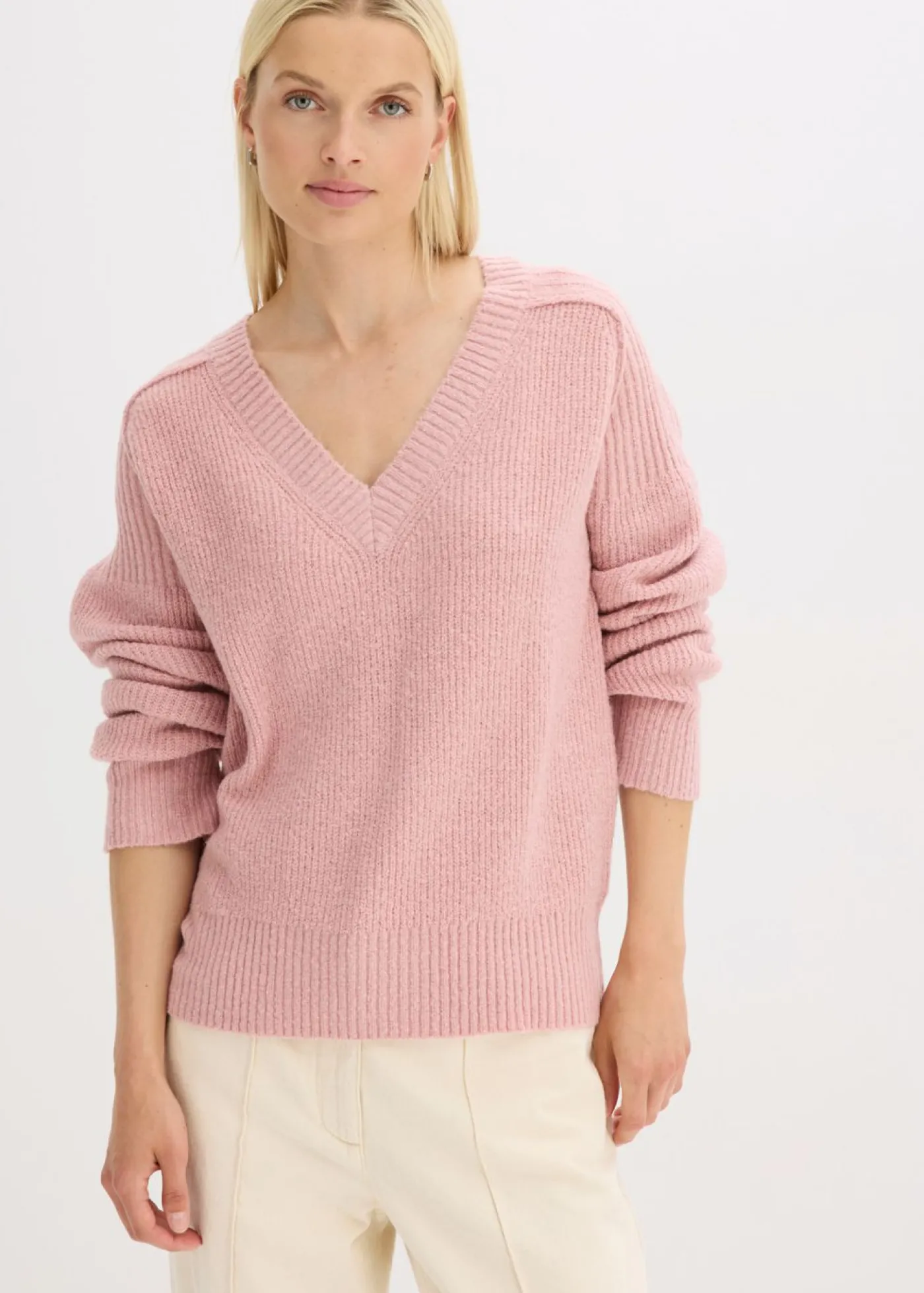 bonprix bonprix Jersey holgado con escote en V Rosa ceniza Online