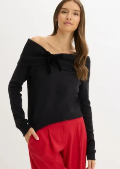bonprix bonprix Jersey holgado con escote bañera Negro Clearance