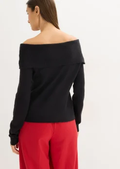 bonprix bonprix Jersey holgado con escote bañera Negro Clearance