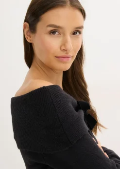 bonprix bonprix Jersey holgado con escote bañera Negro Clearance