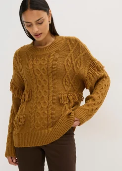 bonprix bonprix Jersey holgado con flecos Marrón coñac Outlet