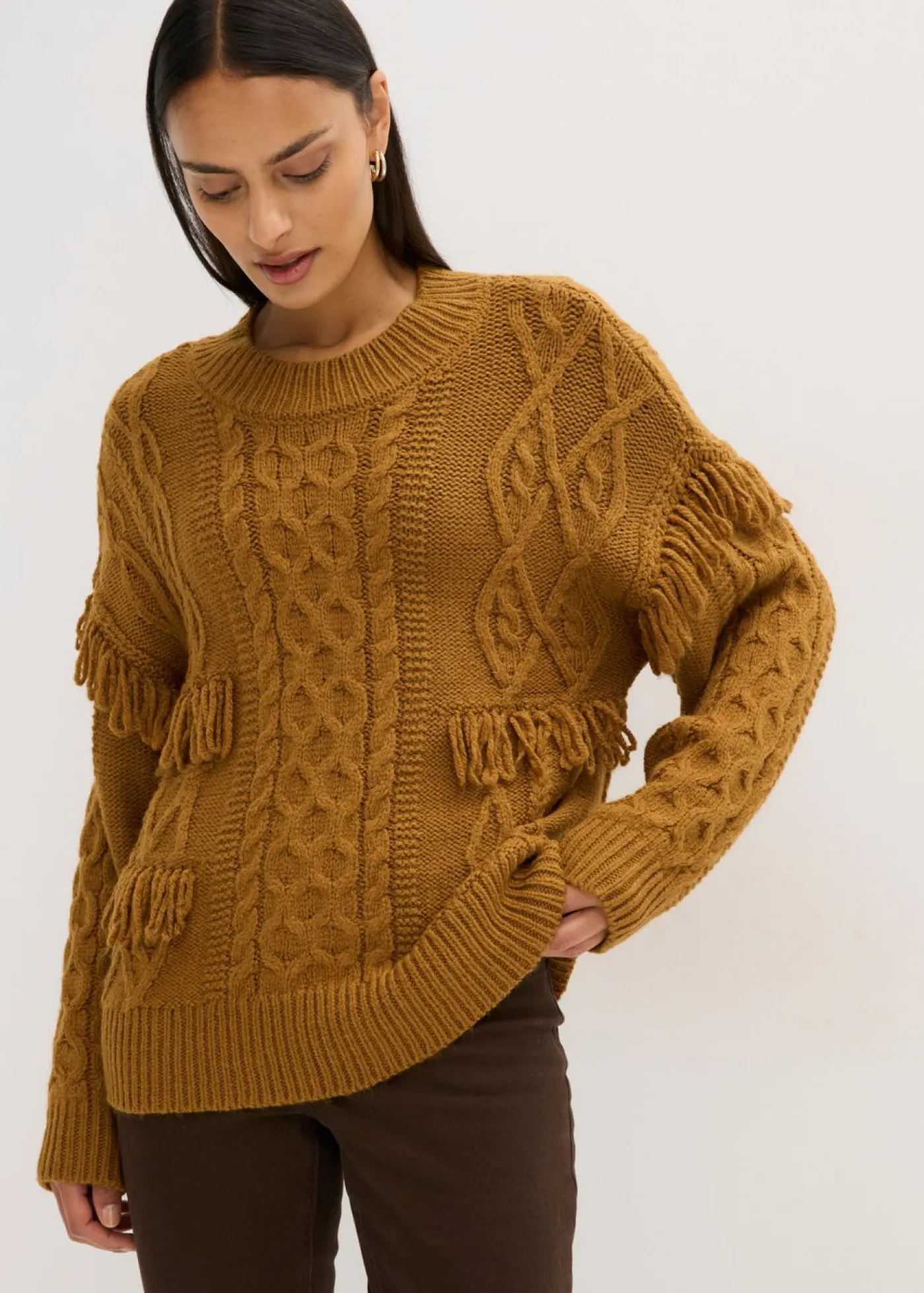 bonprix bonprix Jersey holgado con flecos Marrón coñac Outlet