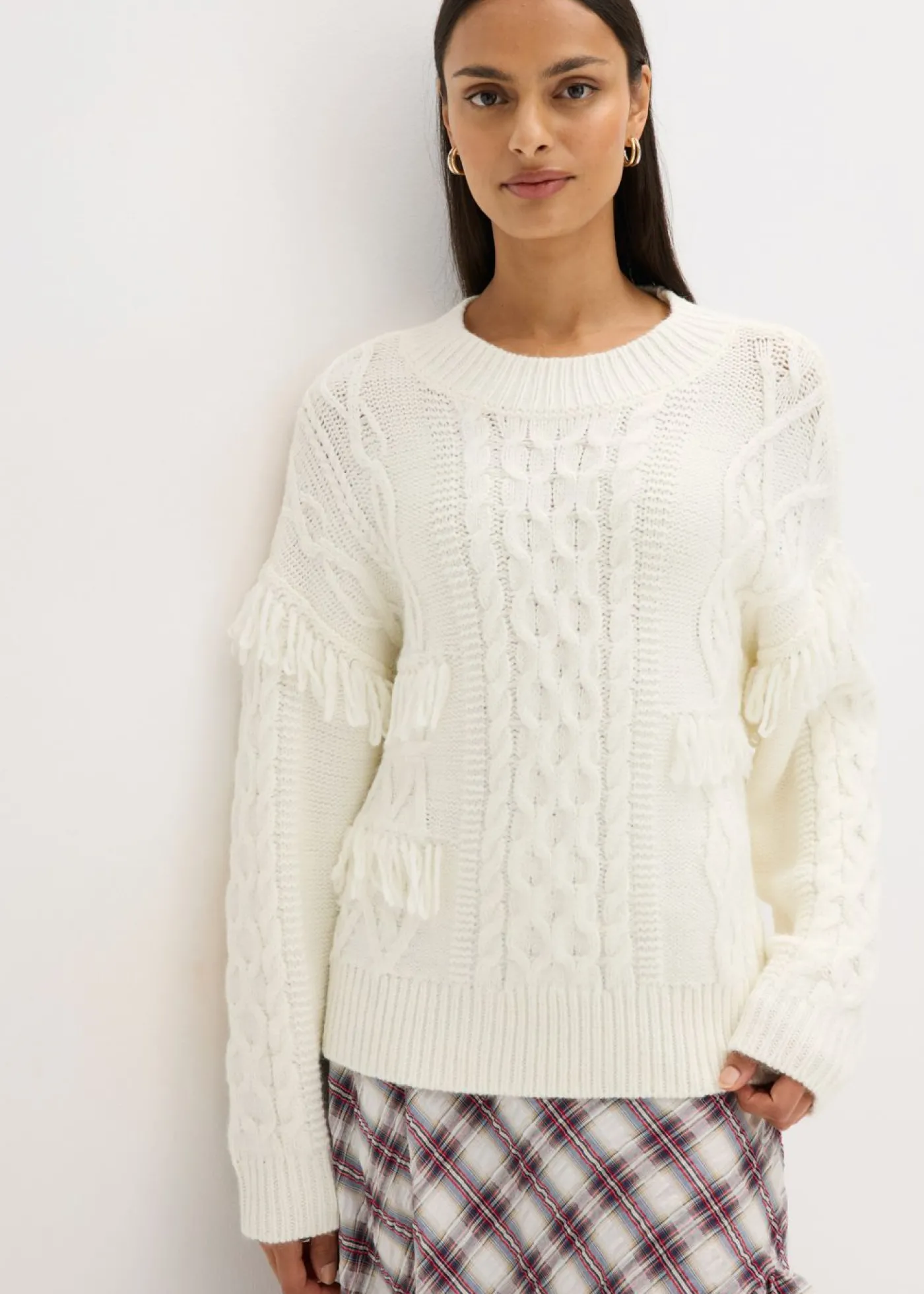 bonprix bonprix Jersey holgado con flecos blanco perla Hot
