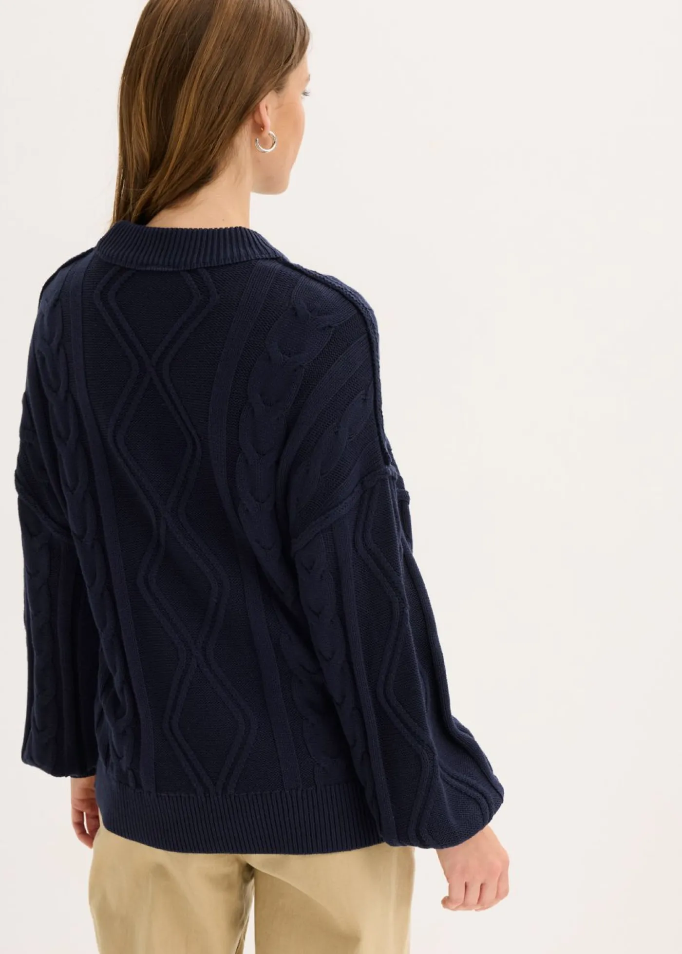 bonprix bonprix Jersey holgado con patrón trenzado azul tinta Discount