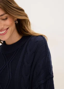 bonprix bonprix Jersey holgado con patrón trenzado azul tinta Discount